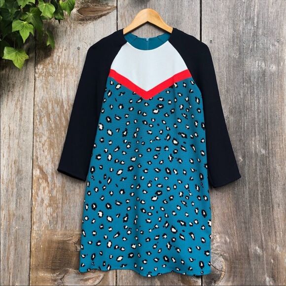 Zara blue color-block cheetah print sweater dress Size S - Picture 1 of 5